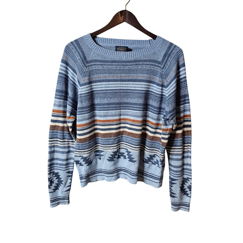 Pendleton Blue Aztec Print Large Crew Neck Womens… - image 2